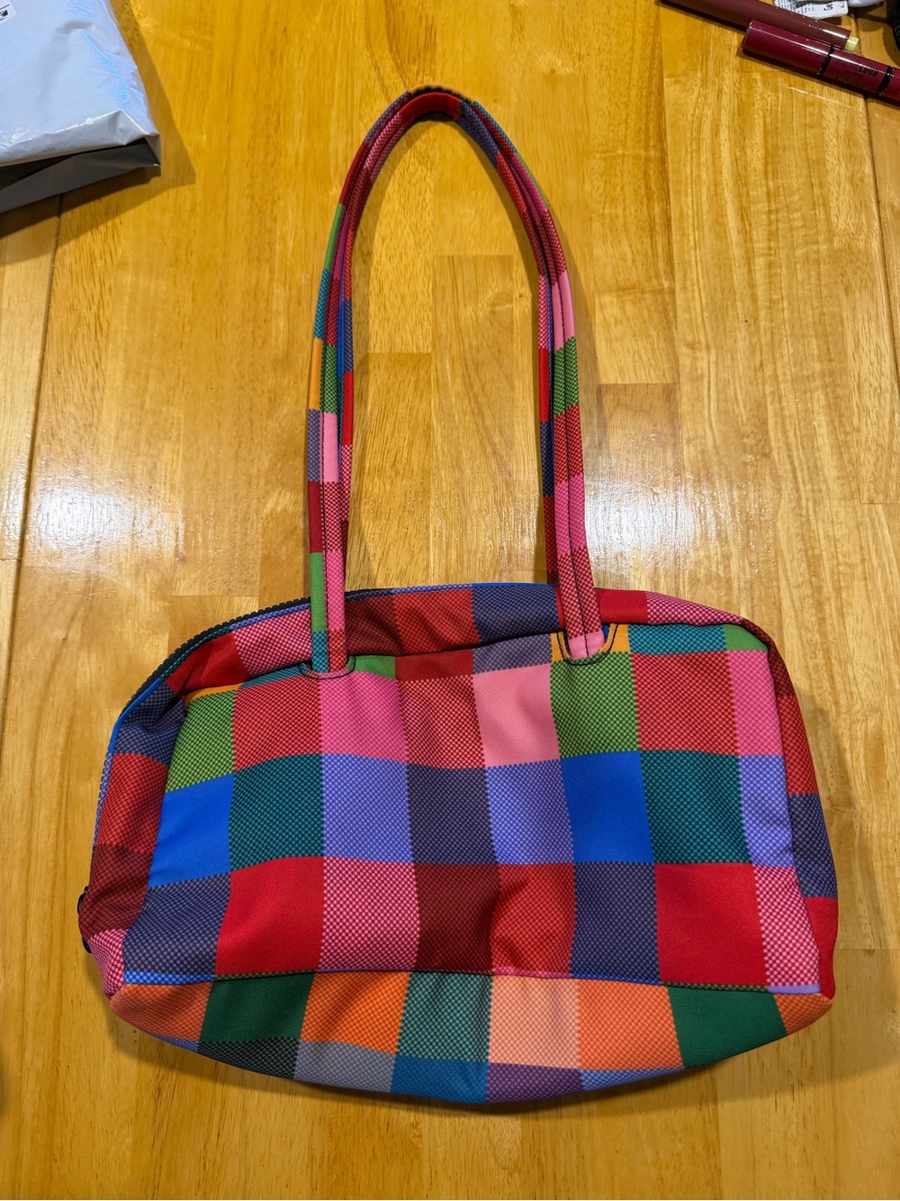 Colorblock Checkered Shoulder Bag - small